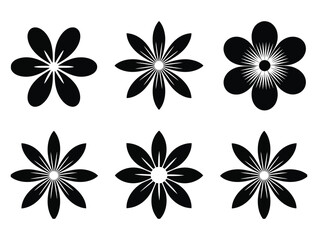 Fototapeta premium Black Flower Silhouette Icon Set Vector Illustration