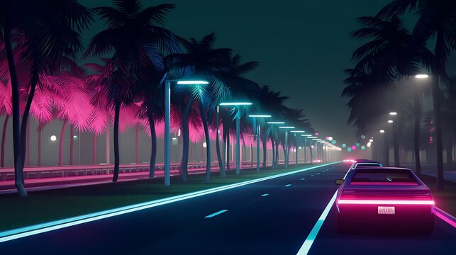 Miami Vice inspired synthwave night drive