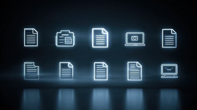 Modern Digital Document Icons on Dark Background for Technology Themes