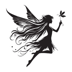 Ethereal Fairy view - fairy silhouette - fairy vector - silhouette of fairy - Fairy illustration - flying spirit icon
