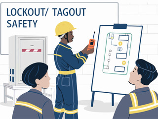 “Workplace Safety Training Vector Illustrations – Flat Style PPE, Emergency, First Aid, Fire Safety Graphics for Industrial Compliance”

