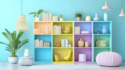 Playful Pastels: A Vibrant and Creative Interior Design with Colorful Shelves