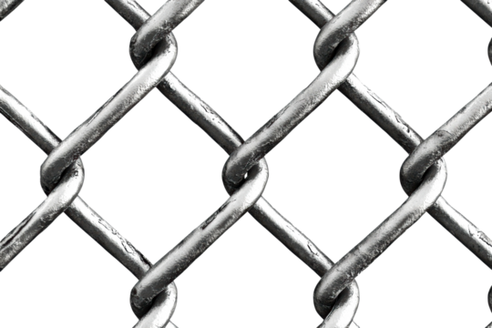Industrial chain link fence close-up urban setting abstract texture monochrome view isolated on transparent background - Powered by Adobe