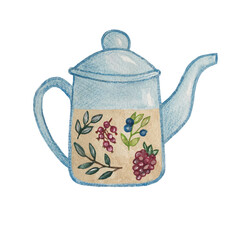 Glass teapot with summer forest different berries
