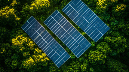 Solar panels on roofs and in green fields generate clean, renewable electricity from the sun