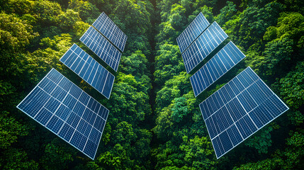 Clean renewable solar energy panels on a house roof under a blue sky