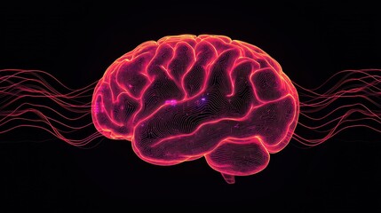 Obraz premium Neon digital brain [alternative] with glowing lines, symbolizing artificial intelligence, technology, and neural networks on a dark background.