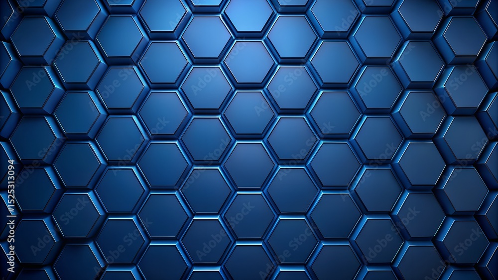 Poster blue abstract background with a seamless geometric hexagonal honeycomb pattern, creating a modern 3d