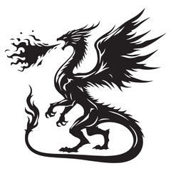 Black Draco Ignis profile - draco ignis silhouette - draco ignis vector - silhouette of draco ignis - dragon silhouette - dragon vector - silhouette of dragon - Draco Ignis illustration