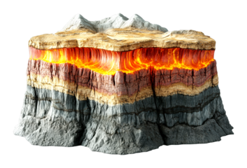 Volcanic eruption simulation geological model educational tool science classroom 3d perspective isolated on transparent background