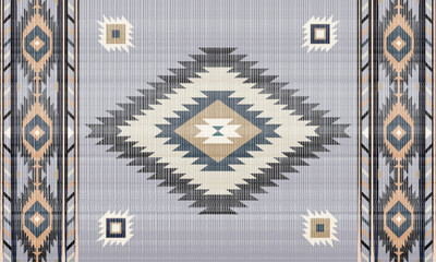 Navajo tribal black vector seamless pattern. Native American ornament. Ethnic South Western decor style. Boho geometric ornament. seamless pattern. blanket, rug. Woven carpet illustration
