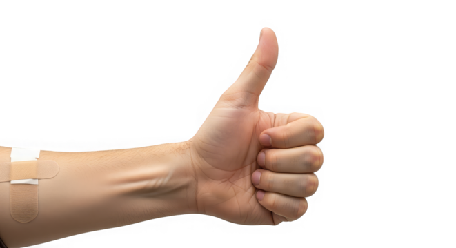 Digital art piece featuring a human hand giving a thumbs up gesture against a dark background.