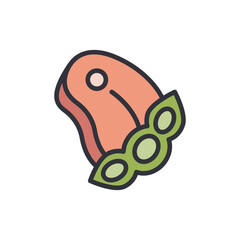 Stylized Illustration Of Raw Meat Accompanied By Fresh Green Peas