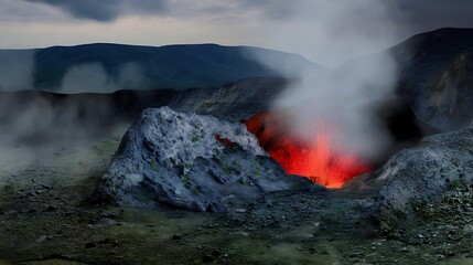 Volcanic eruption with dramatic smoky background