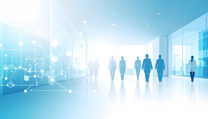 Modern Healthcare Facility Clean, Bright Corridor with Medical Professionals