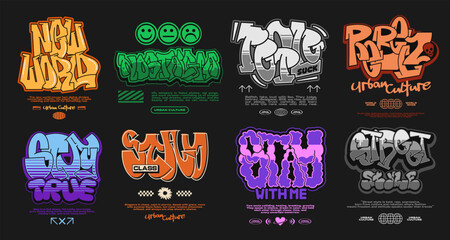 Graffiti art t-shirt design bundle, urban culture with street style graphic set, Graffiti streetwear design collection, Bold typographic vector packs
