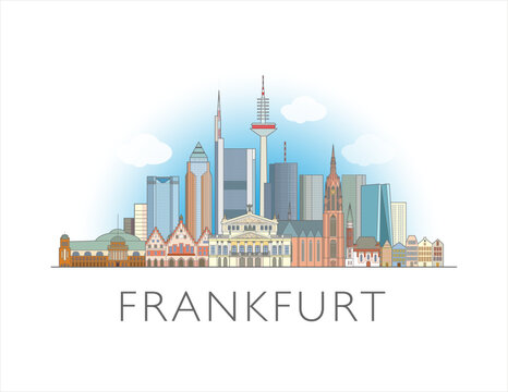 Frankfurt, Germany City cityscape illustration skyline drawing in colour