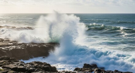 Spectacular Ocean Wave Crashing on Rocky Coastline A Stunning Natural Phenomenon