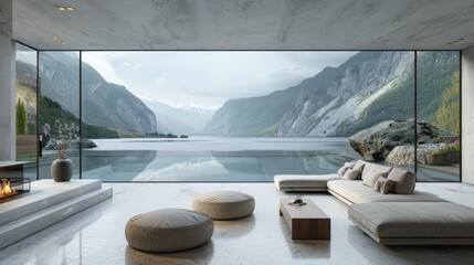 Fototapeta premium luxury home interior with a view, modern contemporary indoor design