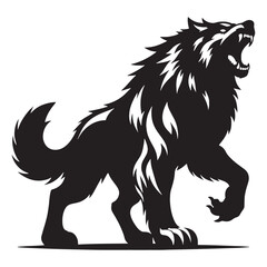 Obraz premium Vector Fenrir concept drawing — fenrir silhouette — fenrir vector — silhouette of fenrir — pure black wolf — simple Norse graphic — iconic creature outline 