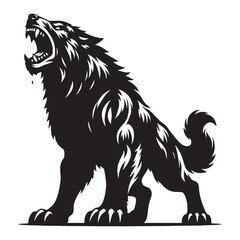 Monochrome Fenrir character image — fenrir silhouette — fenrir vector — silhouette of fenrir — Fenrir illustration — dark legendary wolf — flat fantasy art — abstract power symbol
