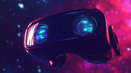 VR Headset Reflecting Sunset Cityscape for Immersive Technology Visuals