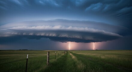 Epic Supercell Thunderstorm with Dramatic Lightning Strikes over Flatlands