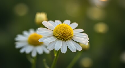 Obraz premium Delicate White Petals Surround a Bright Yellow Center An Enchanting Daisy Flower in Nature's Warm Embrace