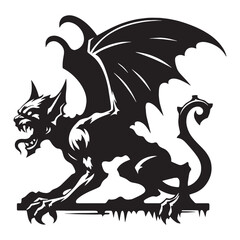 Guardian Gargoyle figure illustration — gargoyle silhouette — gargoyle vector — silhouette of gargoyle — Gargoyle illustration — black mythical protector — simple fantasy entity — legendary power icon
