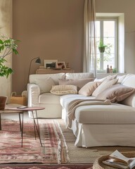 clean light living room home with white sofa