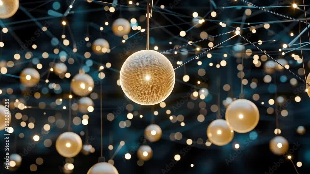 Poster spherical lights cast a mesmerizing glow in the dark, illuminating the space with captivating patter