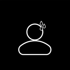 Minimalist outline of a stressed person with sweat drops on head over a black background, symbolizing anxiety, pressure, or burnout in a clean modern style