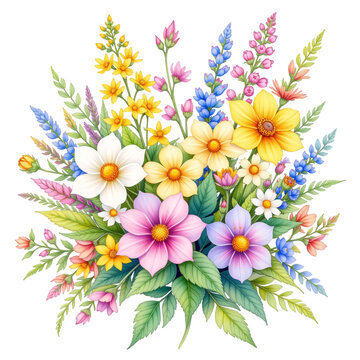 Colorful floral bouquet nature garden digital illustration bright colors close-up view serenity and beauty