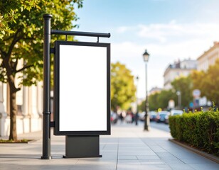 Blank billboard on city sidewalk urban advertising space for marketing campaign