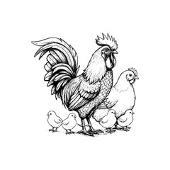 Hand drawn rooster vector illustration