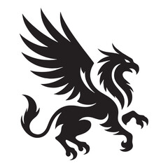 Fototapeta premium Artistic Griffin profile visual — griffin silhouette — griffin vector — silhouette of griffin — Griffin illustration — mythical beast rendering — fantasy animal icon — legendary guardian art 