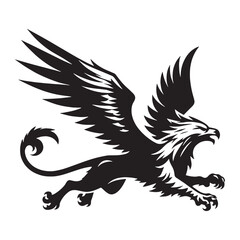 Strong Griffin contour drawing — griffin silhouette — griffin vector — silhouette of griffin — mythical creature graphic — medieval fantasy visual — ancient symbol art
