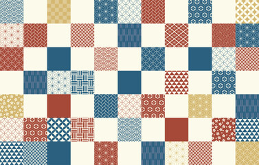 日本の伝統的な柄を集めた市松模様の背景