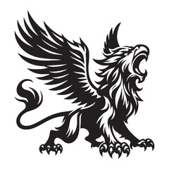 Obraz premium Noble Griffin outline design — griffin silhouette — griffin vector — silhouette of griffin — majestic beast drawing — heraldic creature image — ancient power symbol 