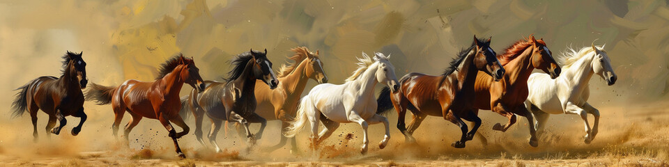 Realistic Eight horses for Feng Shui, for printing.