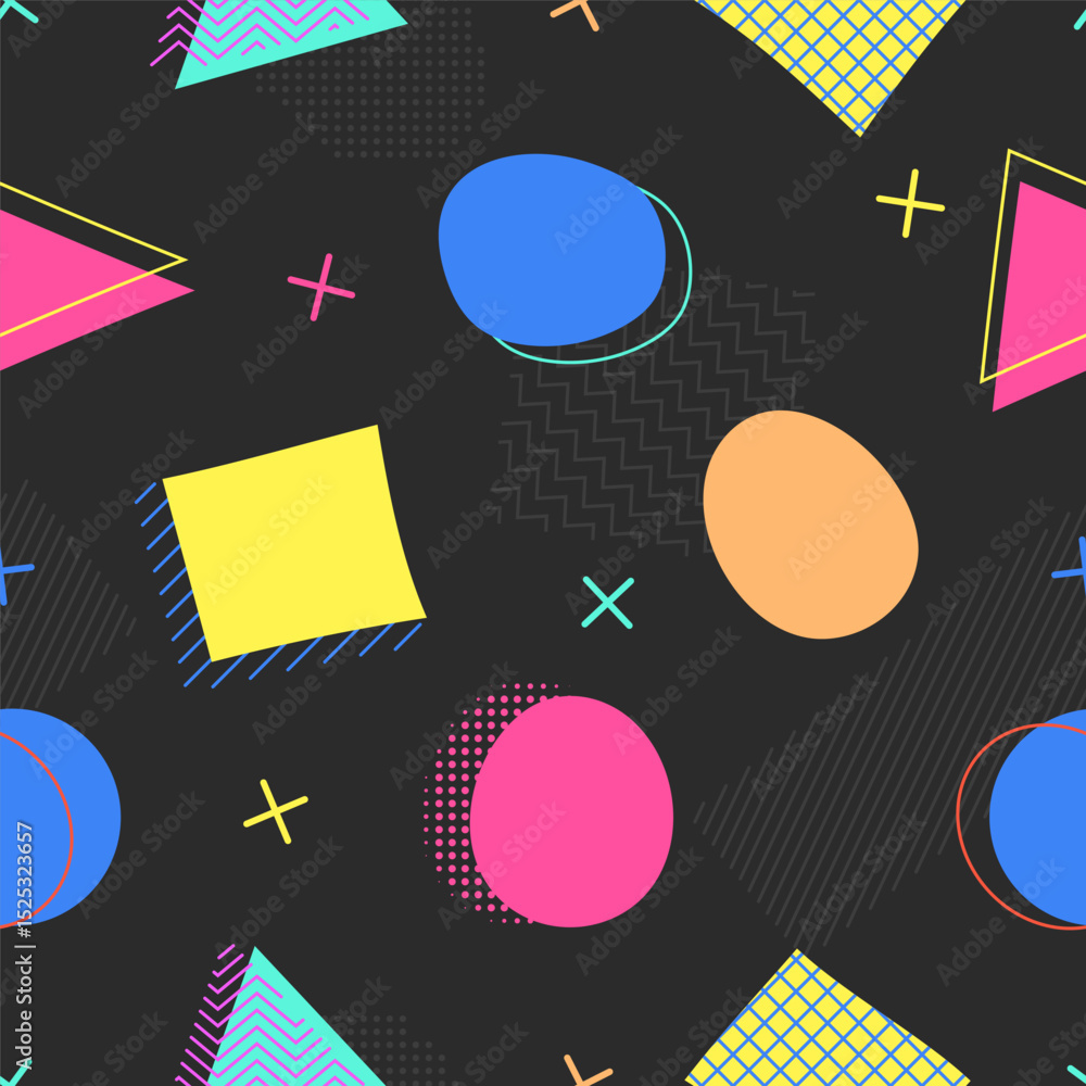 Aufkleber retro 80s seamless pattern with colorful geometric shapes. memphis style geometric background