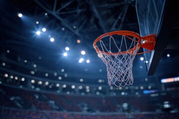Basketball Hoop In A Stadium Under Bright Lights