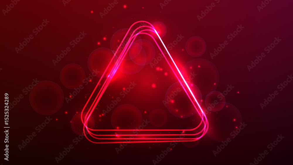 Poster neon rounded triangle frame with shining effects and sparkles