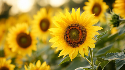 Fototapeta premium Bright Yellow Sunflowers in Full Bloom 