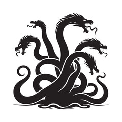 Terrifying Hydra graphic representation — hydra silhouette — hydra vector — silhouette of hydra — Hydra illustration — mythological dragon visual — colossal beast art — legendary horror design
