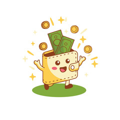 Cute Wallet for Saving Money Mascot Illustration