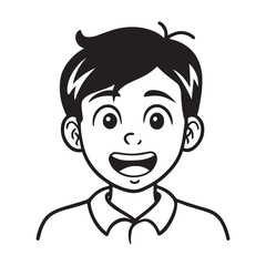 Smiling Young Boy Line Art in Collared Shirt – Black and White Illustration