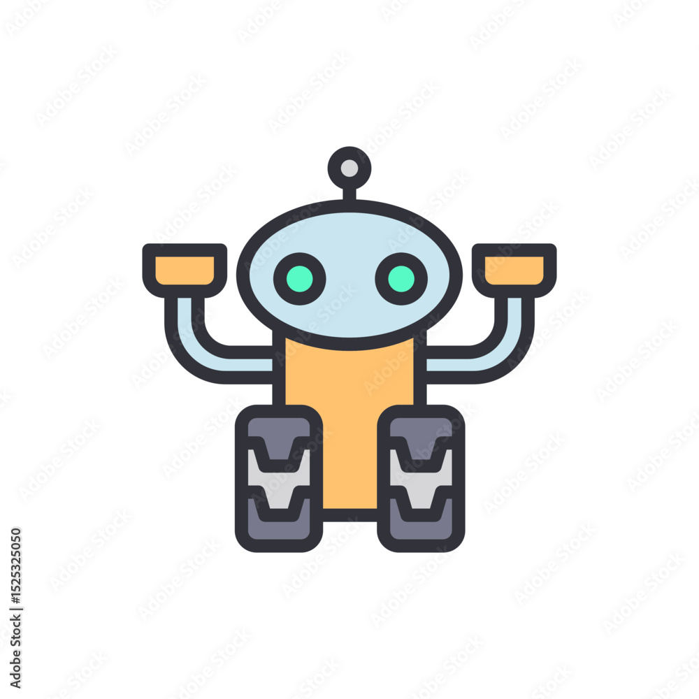 Poster whimsical robot character with a playful and innovative design