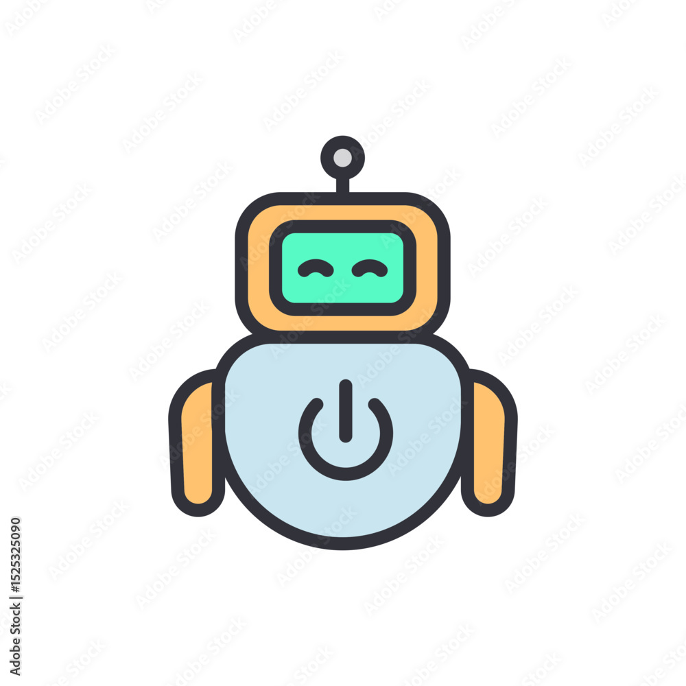 Poster friendly cartoon robot with rounded shapes and a happy expression