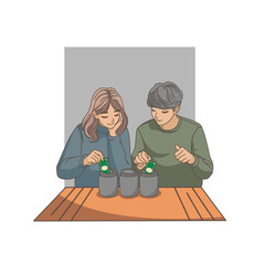 Man and Woman Saving Money Vector Illustration